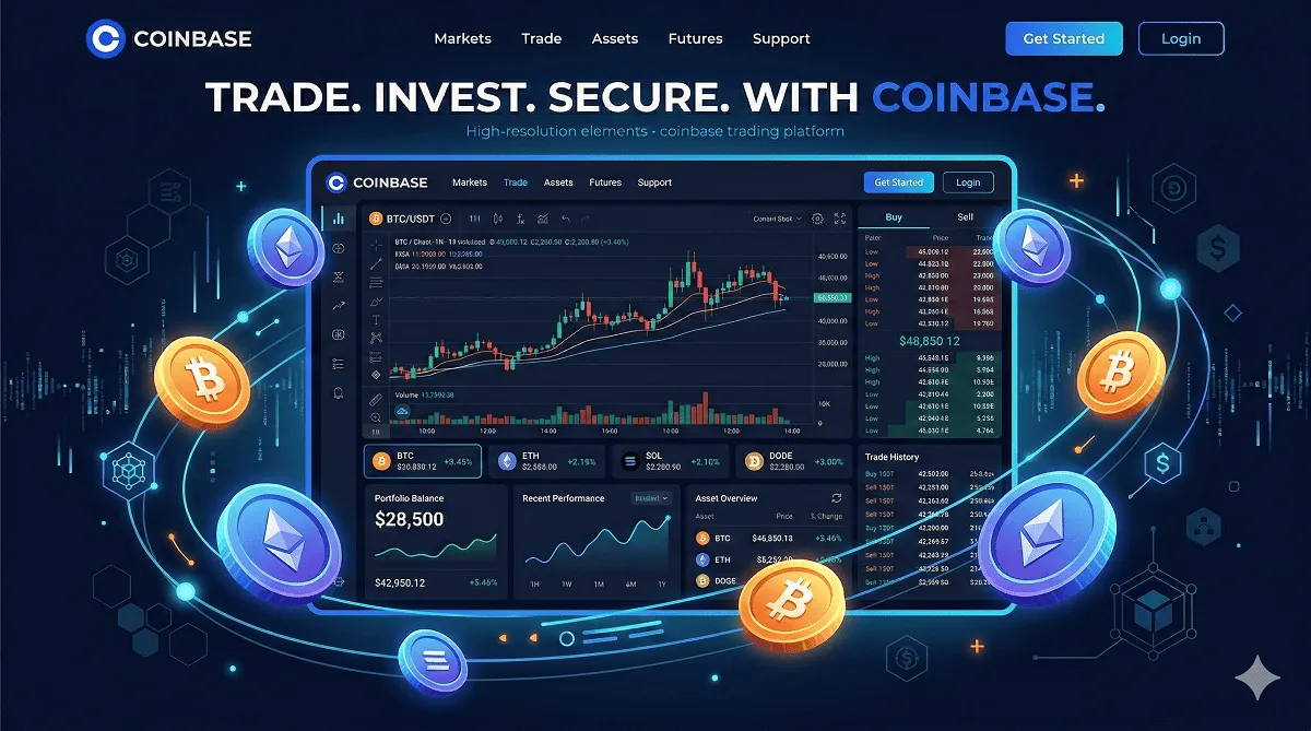 Coinbase cryptocurrency exchange platform overview with digital assets and trading interface